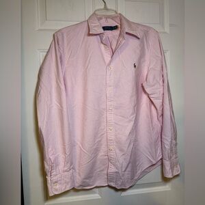 Ralph Lauren Polo Pink & White Striped LSL Buttoned Down Shirt XL Logo Preppy